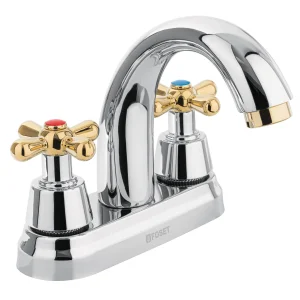 Mezcladora p/lavabo,manerales cruceta,cuello alto,oro,Aqua